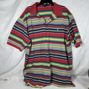 Polo Ralph Lauren Vintage 90s Y2K Multi Colored Striped‎ Polo Shirt Mens XXL